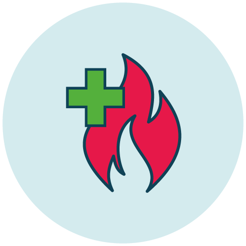flame with a medical cross icon for fire safety