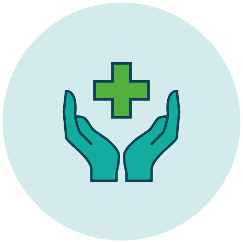 hands holding up a medical cross icon