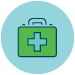 small icon of green medical box with blue cross