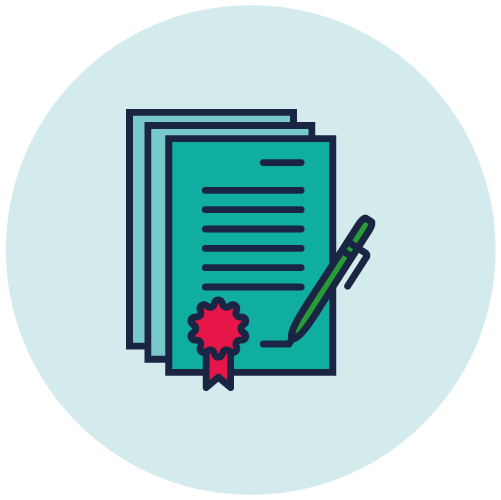 paperwork and certification stamp icon