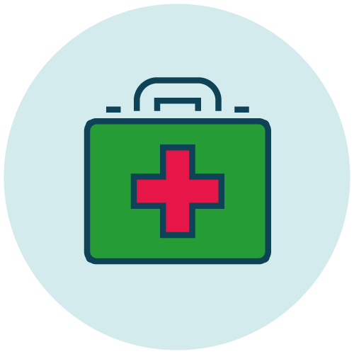 green medical box icon with a red cross