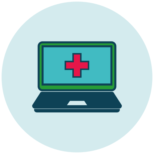 laptop icon with a medical red cross on the screen