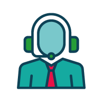 person wearing a headset chatting on the phone icon